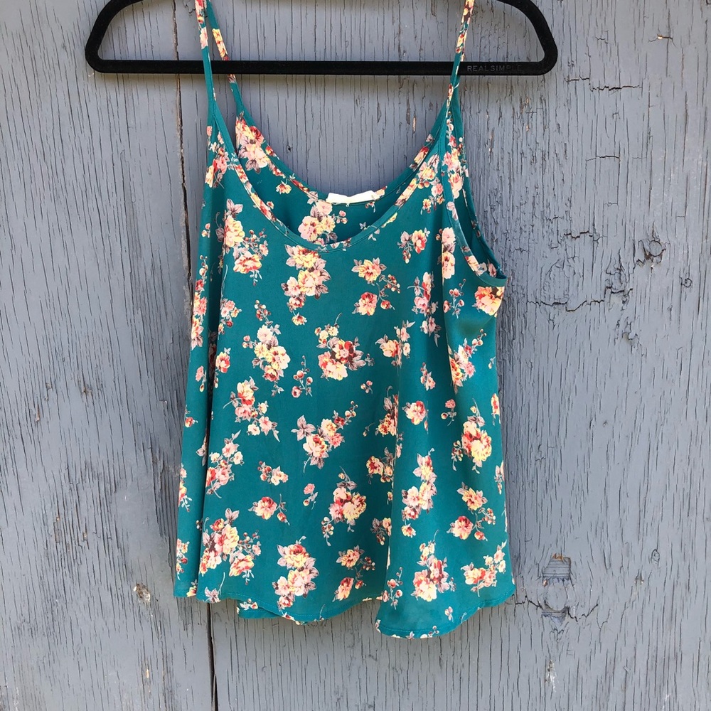 Lush floral silky tank top (size M)